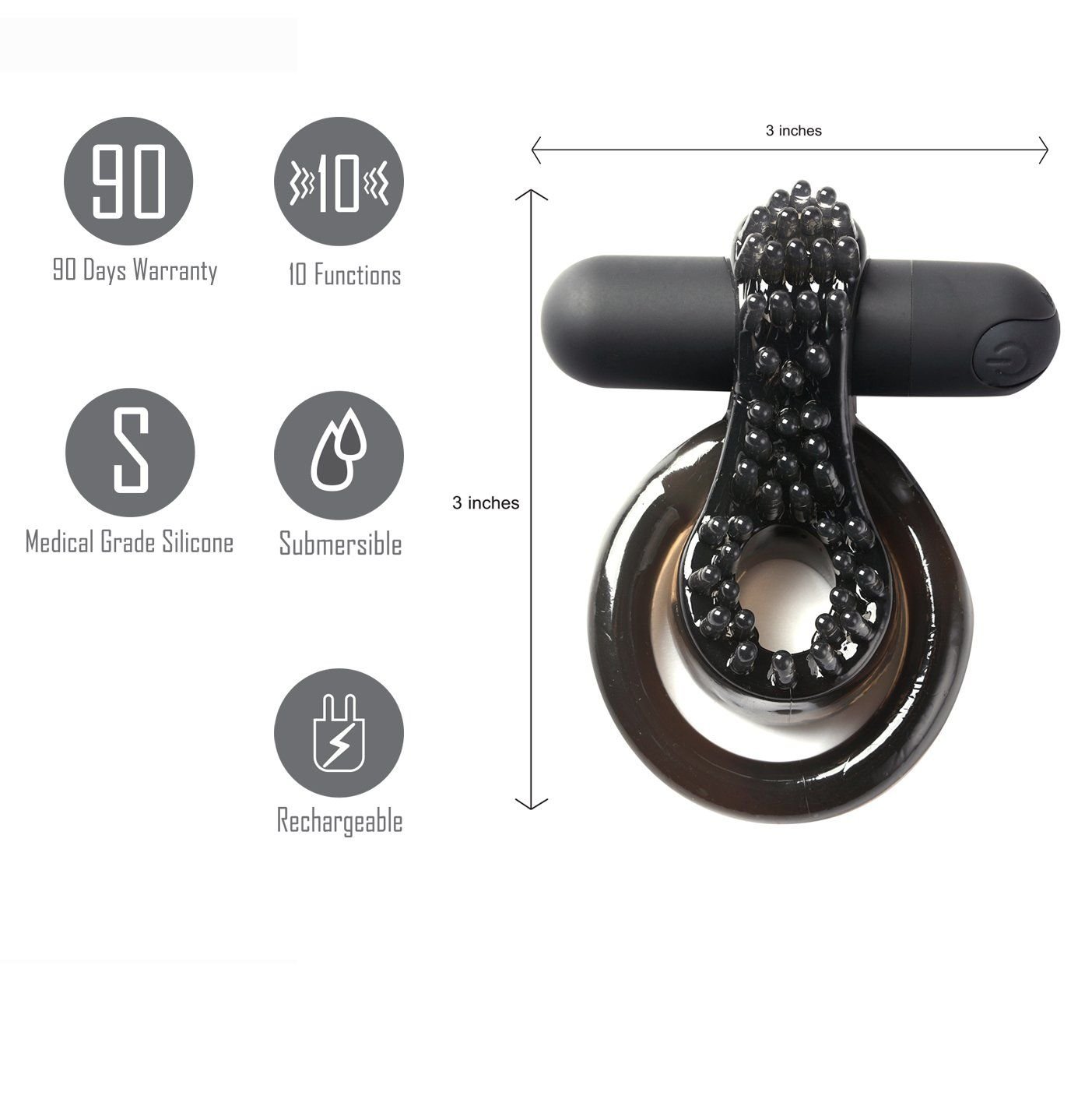 Maia jagger - cock ring - Product front view, with specifications  | Flirtybay.com.au